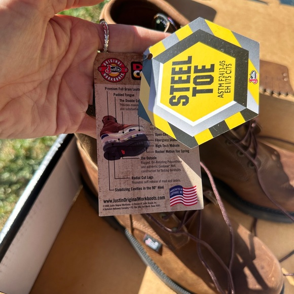 Justin Boots Dark Brown Leather Steel Toe Boots